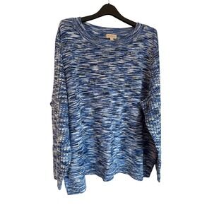 AnyBody Blue White Space Dye Crew Neck Sweater Plus Size 3X Long Sleeve Knit